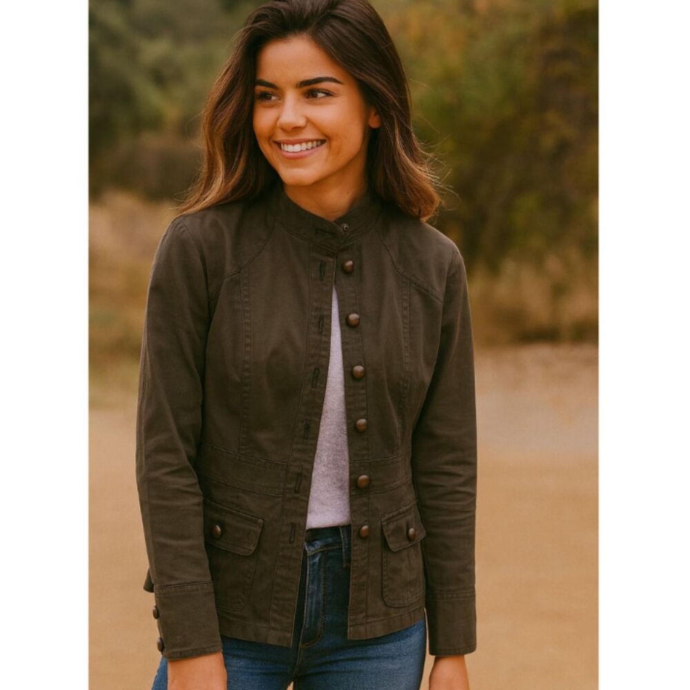 New York Company Gray Military Jacket Womens Sz 6 Y2K Utility Cotton Blazer FLAW